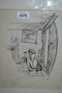 KAPP Helen,Sketch of the artist seated at a table,1931,Lawrences of Bletchingley 2016-11-29