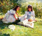 KARAS Alexander 1969,Twee lezende meisjes in zomerse tuin,Venduehuis NL 2014-11-12