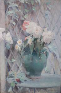 KARBOWSKY Adrien 1855-1945,STILL LIFE WITH PEONIES ON A GARDEN TABLE,1895,Potomack US 2022-01-26