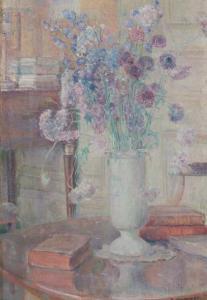 KARBOWSKY Adrien 1855-1945,Vase de fleurs et livres sur une table ronde,1900,Christie's 2007-04-16