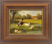 KARL Andree 1900-1900,Paar Gemälde mit Enten und Hühnern am Bach,Schloss DE 2012-11-24