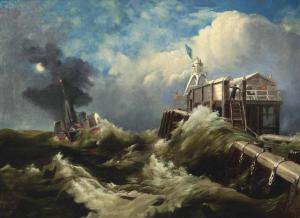 KARL BERTHOLF PUETTNER Joseph 1821-1881,A steamer at a pier in a storm,Christie's GB 2012-02-01