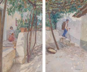 KARPELLUS Adolf 1869-1919,Two Southern Idyllic Summer Scenes,1909,Palais Dorotheum AT 2019-09-18