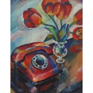 KARPENKO Marina 1960,still life dial telephone and flowers,Eastbourne GB 2017-05-11