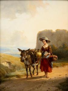 KARSEN Kasparus 1810-1896,A German girl walking home with her donkey in a Rh,Venduehuis 2023-11-15