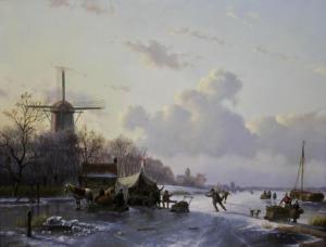 KARSSEN Anton 1945-2019,Winterlandschap met koek-en-zopie bij een molen,Venduehuis NL 2022-10-11