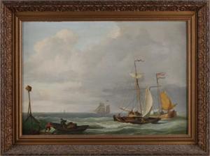 Kas W,Hollands zeegezicht met boten en figuren,1900,Twents Veilinghuis NL 2017-07-14
