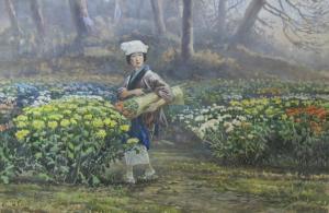 KASAGI Jirokichi 1870-1923,A Girl holding Flowers in a field of Chrysanthemum,Brightwells 2018-03-22