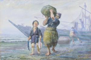 KASAGI Jirokichi 1870-1923,study of fishermen on a beach,Denhams GB 2021-06-16