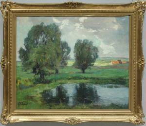 kasper oskar 1876,Frühlingslandschaft mit Blick auf einen Teich,Reiner Dannenberg DE 2014-09-12