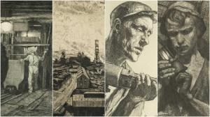 KATELHON Hermann 1884-1940,Pithead; Miners with coal trucks, both,Rogers Jones & Co GB 2024-04-10