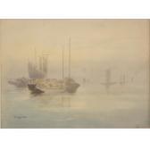KATO Kentaro 1889-1926,Boats in a harbor (Possibly Yokohama),Ripley Auctions US 2019-03-30