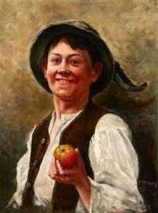 KATZEN FLURY Burkhard 1862-1928,Bayrischer Junge mit Apfel,1892,Zofingen CH 2022-11-26