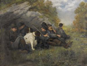 KATZEN FLURY Burkhard 1862-1928,Rastende Jäger mit Hunden,Dobiaschofsky CH 2011-05-11