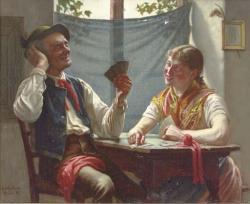 KAUFFMANN Max 1846-1913,Man playing cards with a young girl,Christie's GB 2006-06-21
