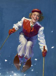 KAUFFMANN ROBERT G 1893,Art Deco Era Woman Skier, magazine cover,1938,Heritage US 2008-10-15