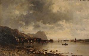 KAUFMAN adolphe 1848-1916,Paesaggio fluviale con imbarcazioni e sfondo di pa,Antonina IT 2010-06-21