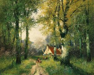 KAUFMANN Adolf 1848-1916,A farmyard in a forest in spring,Palais Dorotheum AT 2023-09-07
