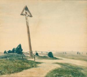 KAVAN Frantisek,A vast landscape with a cross at dawn, titled "Zac,1900,Palais Dorotheum 2024-03-28