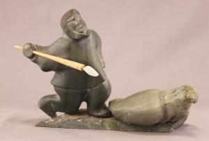 KAVIK DAVIDEE 1915-1996,Hunter (with bone and wood spear) and Walrus,Hodgins CA 2022-08-08
