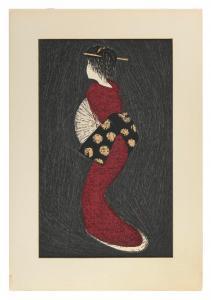 KAWANO Kaoru 1916-1965,Dancer in red kimono,Eldred's US 2023-06-27