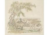 KAWASHIMA Riichiro 1886-1971,Buffalo, boy and monkey,Mainichi Auction JP 2018-11-30