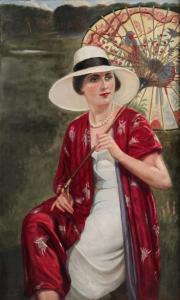 KAWECKI Roman 1868-1938,Kobieta z parasolką,1935,Rempex PL 2021-12-15