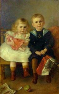 KAWERAU Johanna 1878-1901,Kinderdoppelbildnis der Geschwister Irma un,1897,Galerie Widmer Auktionen 2008-11-29