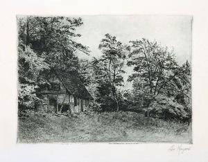 KAYSER Leopold, Leo 1868-1933,Altes Fachwerkhaus hinter Bäumen,1917,Engel DE 2022-01-29