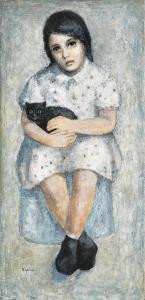 KAYYALI Louai 1934-1978,Girl with the Black Cat,1963,Bonhams GB 2022-05-24
