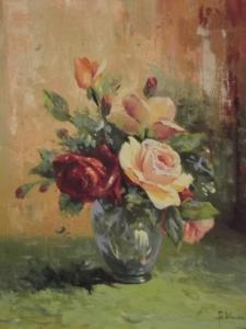 KAZARIAN Alejke Gurgin 1938,Still life with vase of roses,1950,Crow's Auction Gallery GB 2017-03-15
