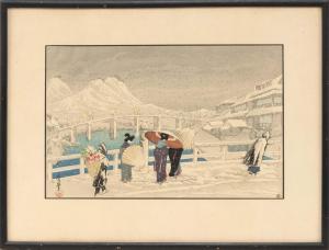 KAZUMA Oda 1882-1956,Matsyue Bridge In Snow" (Matsuye Ohashi),Eldred's US 2019-08-20