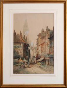 KEATS Charles James 1856-1900,Continental street scene with flower market,Tennant's GB 2023-08-19
