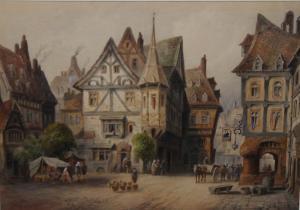 KEATS CYRIL JACK,Continental town scenes with figures & flower stalls,Cuttlestones GB 2017-03-02