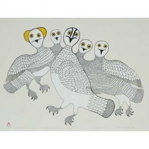 Keeleemeeoome Samualie 1919-1983,A PARTY OF OWLS,1982,Waddington's CA 2019-09-21