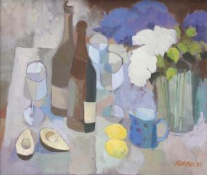 KEENE Arthur 1930-2013,Still life with wine bottles and wine glasses, fru,2001,Tennant's 2024-01-26