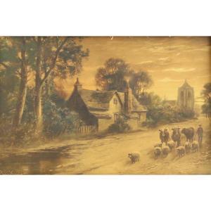 KEENE Elmer 1853-1929,bucolic landscape with farmer cattle and sheep,Ripley Auctions US 2019-10-19