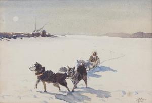 Kehoe Joseph W 1890-1959,Dog sled team in a winter landscape,1942,John Moran Auctioneers 2018-01-23