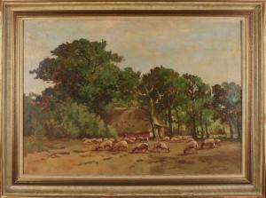 KEIZER Anthony 1897-1961,Drenthe farm with shepherd and sheep,Twents Veilinghuis NL 2019-04-05