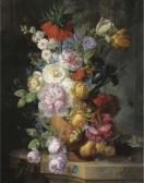 keldermann jan 1741-1820,Roses, parrot tulips, an iris,Christie's GB 2002-04-17