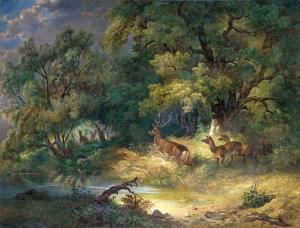 KELETY Gusztav 1834-1902,Deer in the forest,Nagyhazi galeria HU 2018-05-28