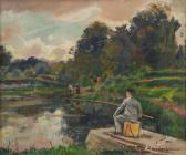 KELLER Adolphe 1880-1968,Pêcheur le long de l´étang,Brussels Art Auction BE 2021-10-26