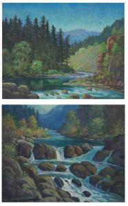 KELLER Clyde Leon 1872-1962,river landscapes: "On The Clackamas River,",1940,O'Gallerie 2024-04-01