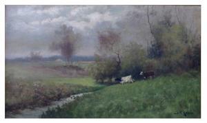 KELLER D.V 1800-1800,Cows in pasture near stream,CRN Auctions US 2011-01-09