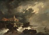 KELLER Johann Sigmund,a rocky coastline with a shipwreck in stormy seas,Sotheby's 2003-10-29