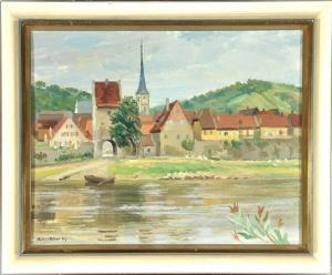 KELLER KÜHNE Josef Woldemar 1902,Ansicht eines Dorfes am See,1959,Allgauer DE 2016-11-10