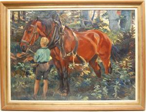KELLER KÜHNE Josef Woldemar 1902,Junge mit Pferd im Wald,1936,Neumeister DE 2011-05-04