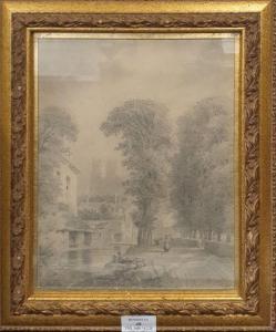 KELLIN Nicolas Joseph 1789-1858,Chemin vers la cathédrale de Mantes,1849,Rossini FR 2020-06-15