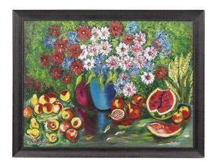 KELLY ELIZABETH ESTER,Still Life with Flowers, Fruits and Watermelon,New Orleans Auction 2017-09-17
