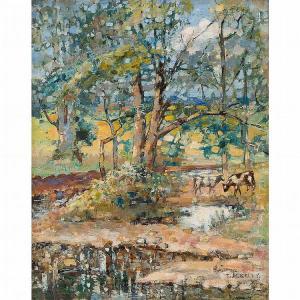 KELLY Thomas Meikle 1866-1958,CATTLE WATERING IN A WOODLAND GLADE,Lyon & Turnbull GB 2016-05-18